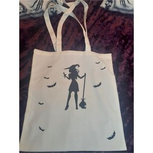 Black and white (cream) witch tote bag